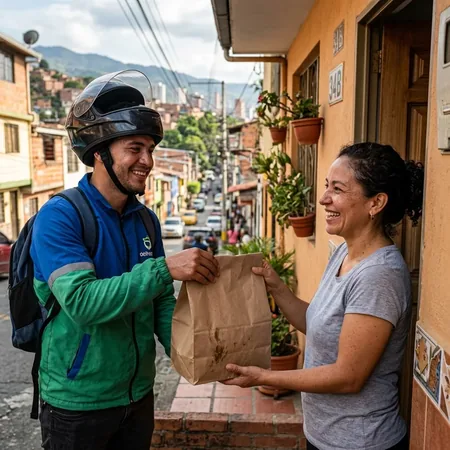 Repartidor local entregando pedidos de ofertas diarias en Barranquilla